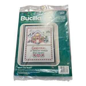 Vintage Bucilla Counted Cross Stitch Kit 48647 Warm the Heart Christmas Sampler